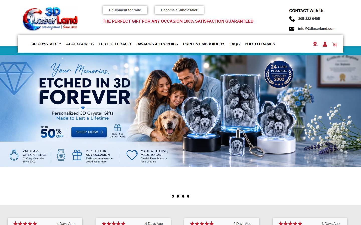 3dlaserland.com homepage screenshot