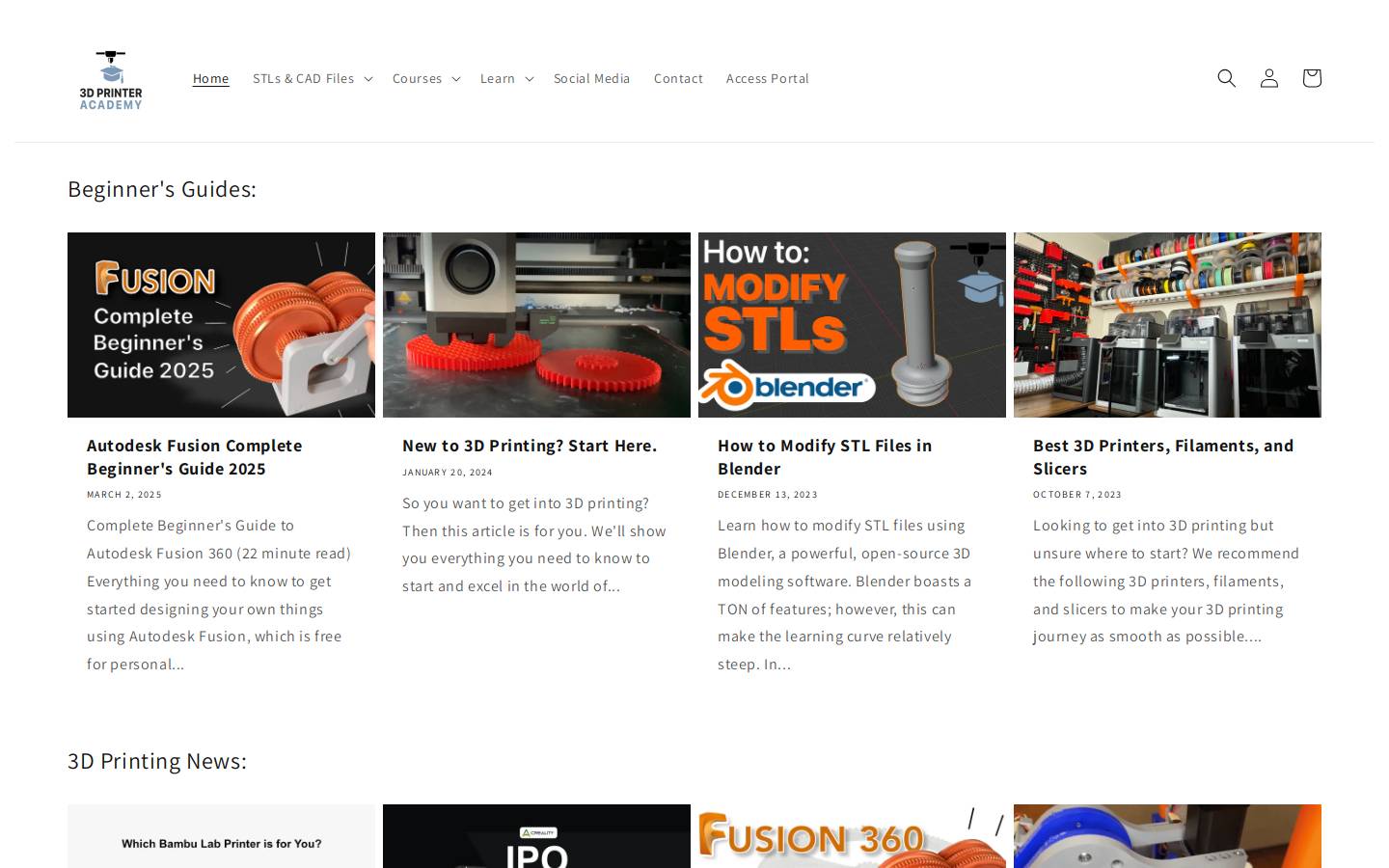 3dprinteracademy.com homepage screenshot