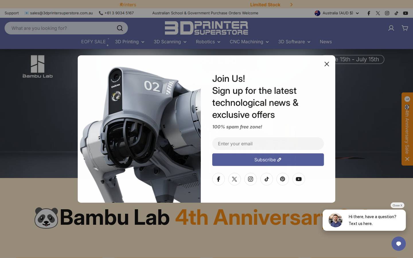 3dprintersuperstore.au homepage screenshot