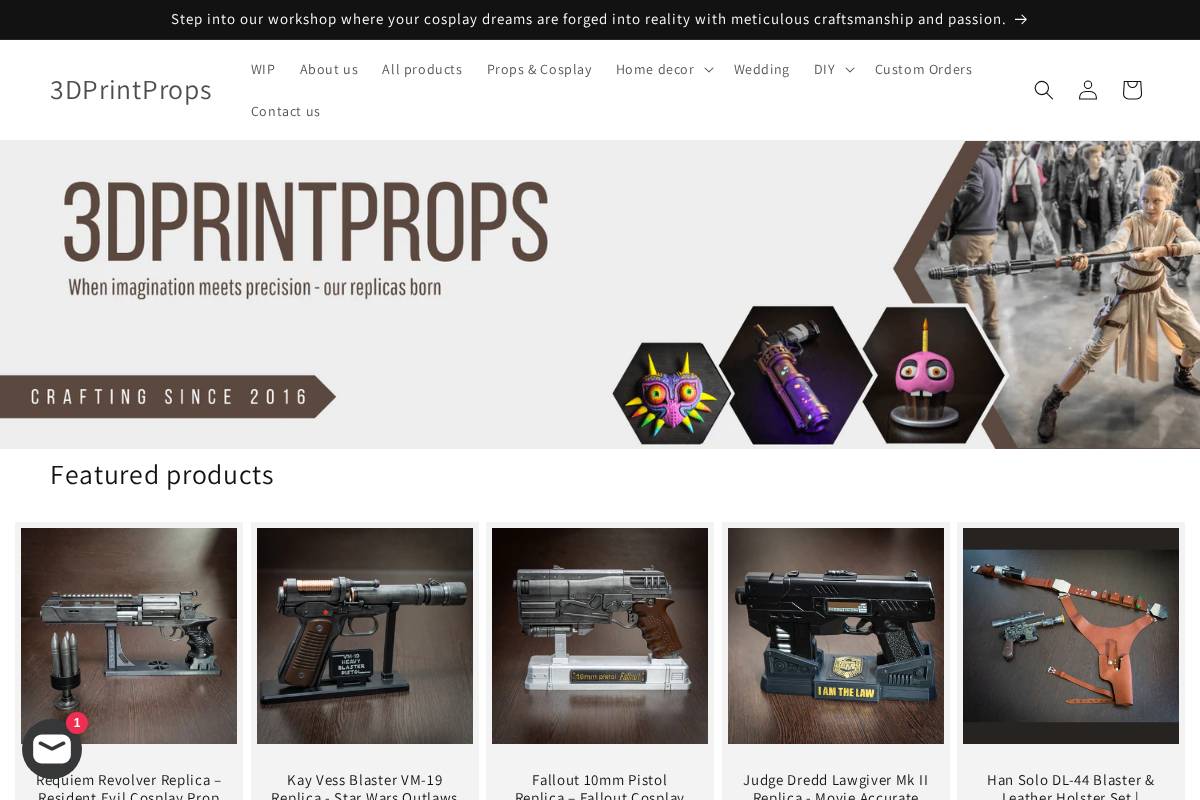 3dprintprop.com homepage screenshot