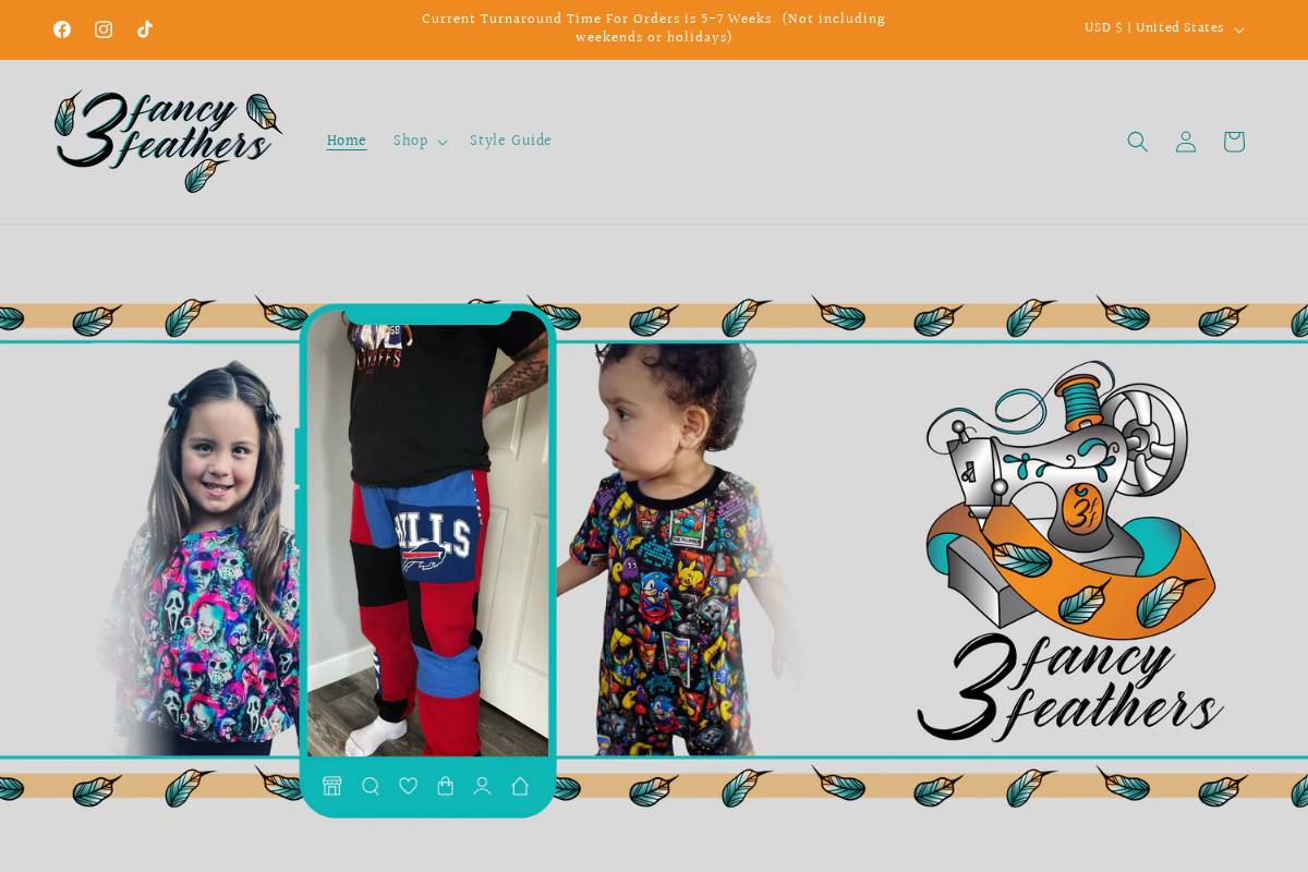 3fancyfeathers.com homepage screenshot