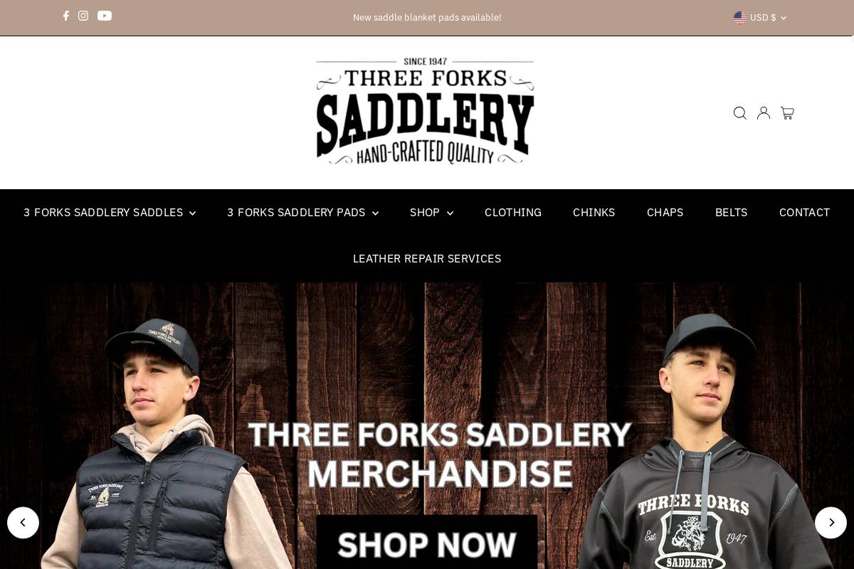 3forkssaddlery.com homepage screenshot