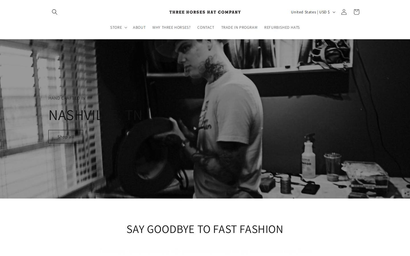 3horseshatco.com homepage screenshot