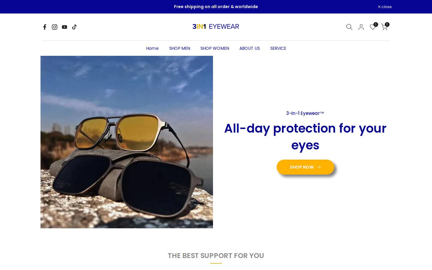 3in1eyewear.com homepage screenshot