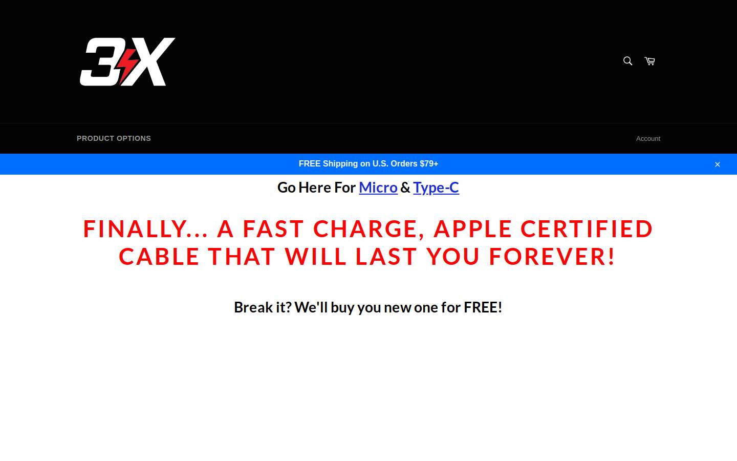 3xcharge.com homepage screenshot