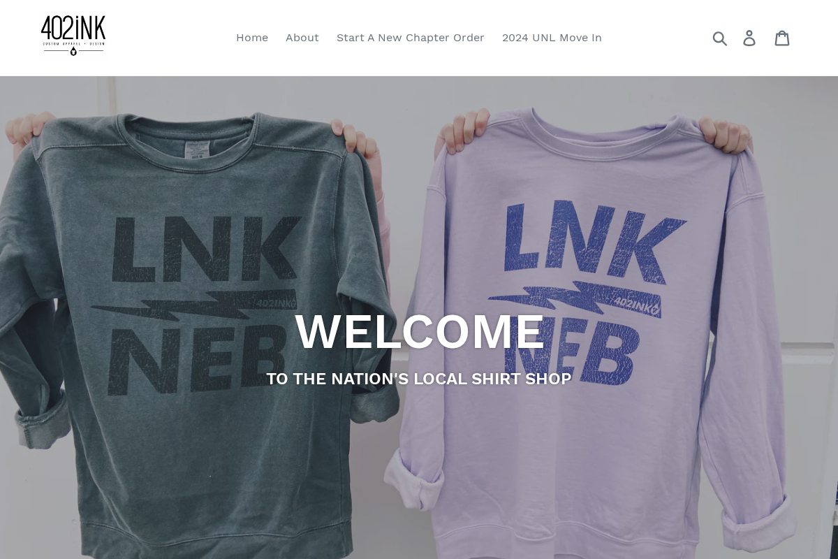 402ink Apparel homepage screenshot