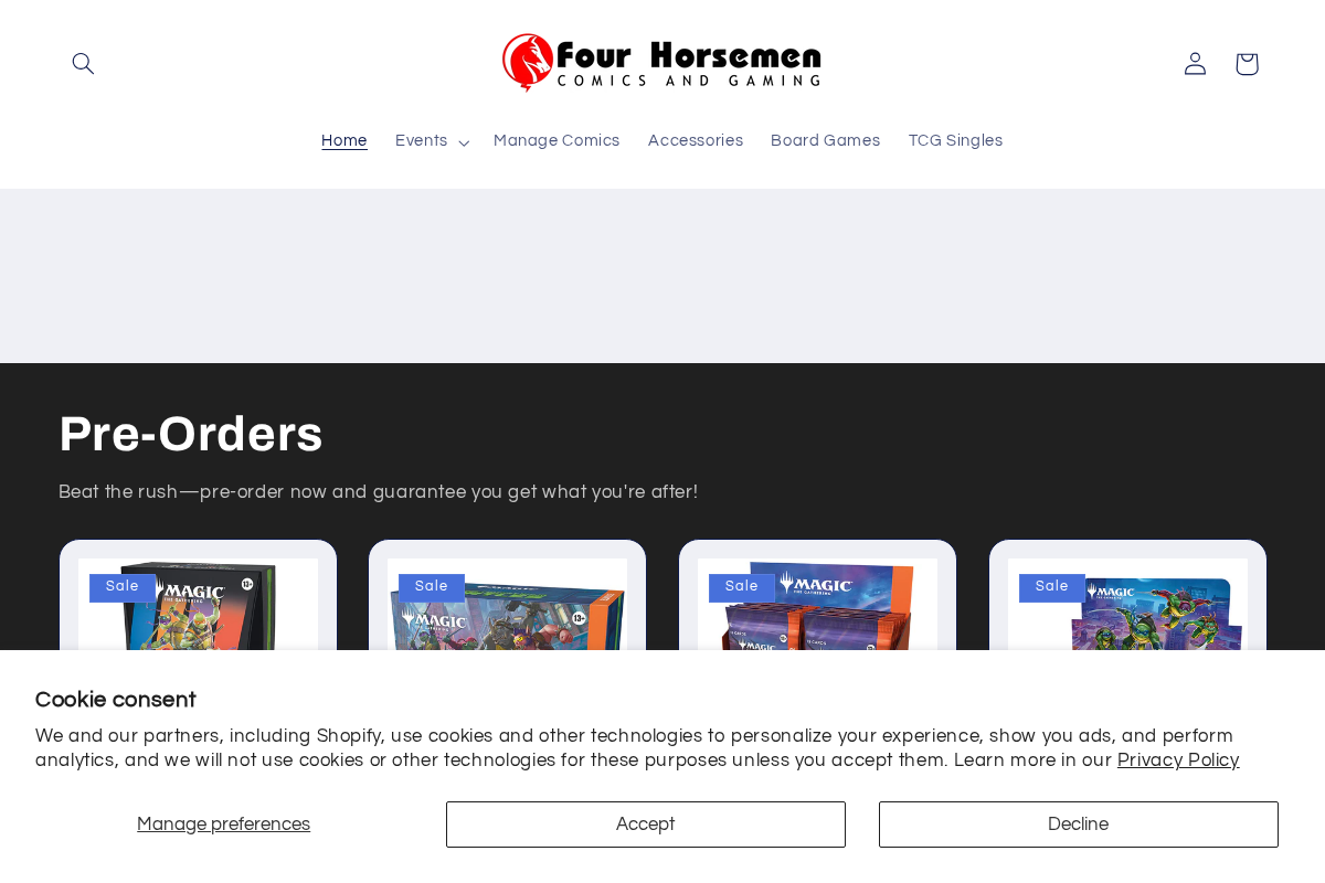 Four Horsemen Comics and Gaming of Robinson Township homepage screenshot