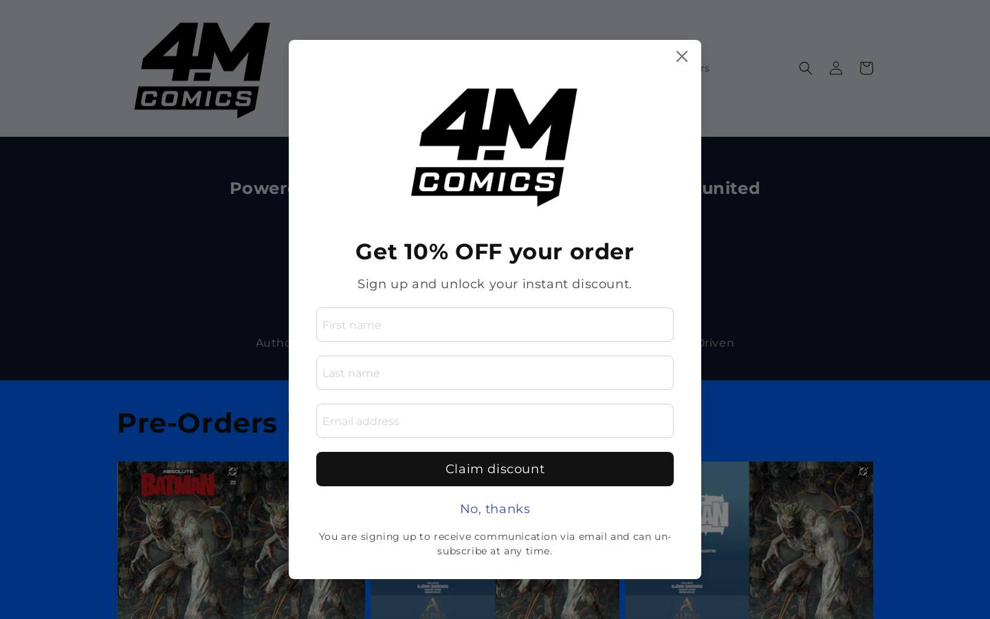 4mcomics.com homepage screenshot