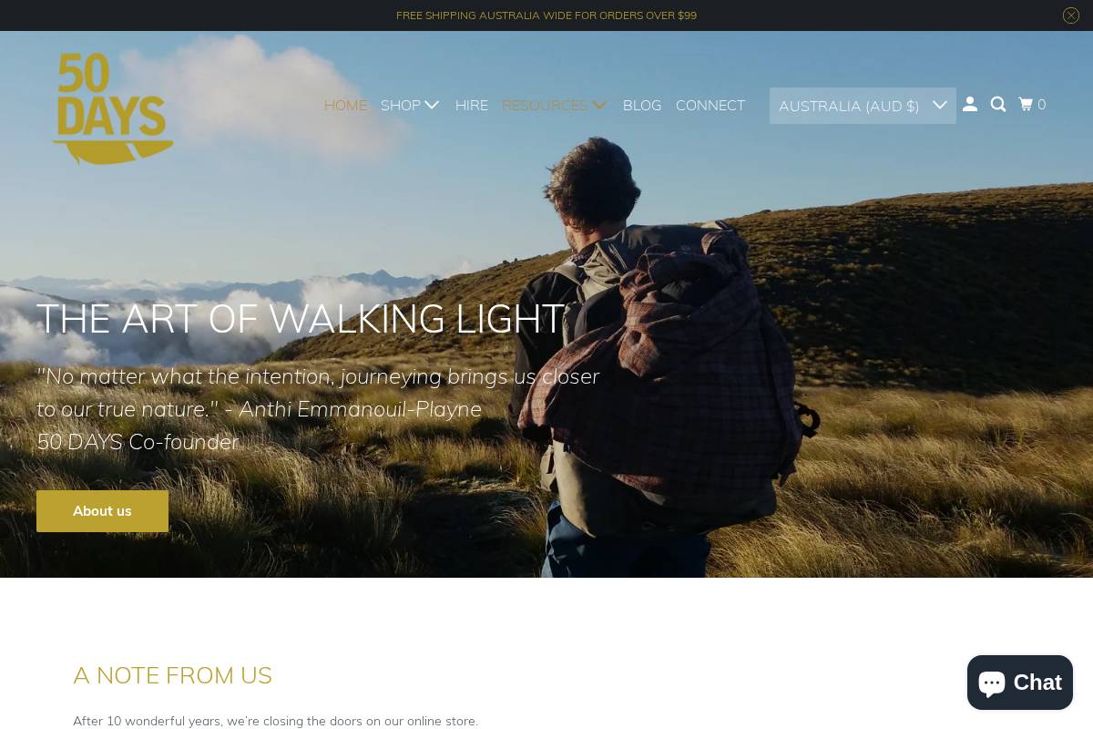 50days.com.au homepage screenshot