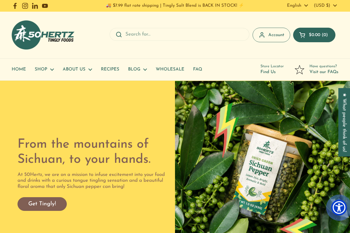 50Hertz Tingly Foods homepage screenshot