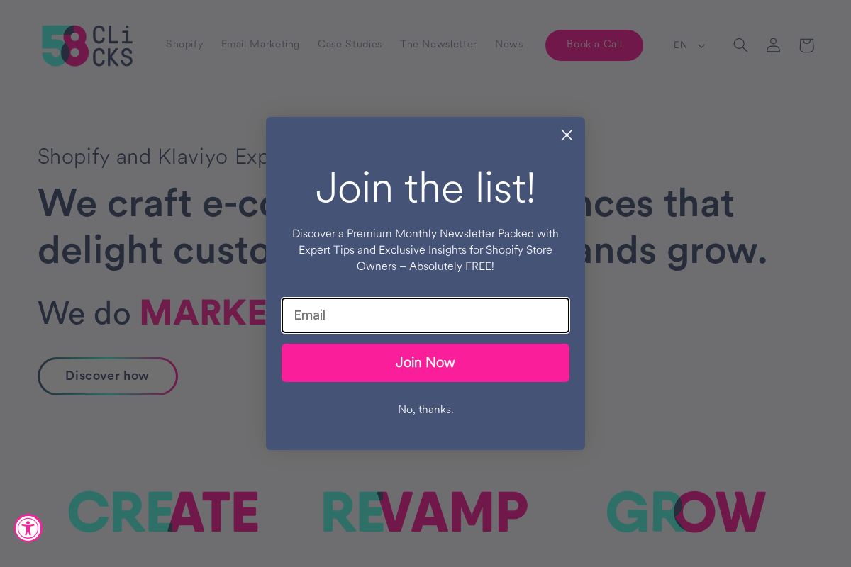 58clicks.com homepage screenshot