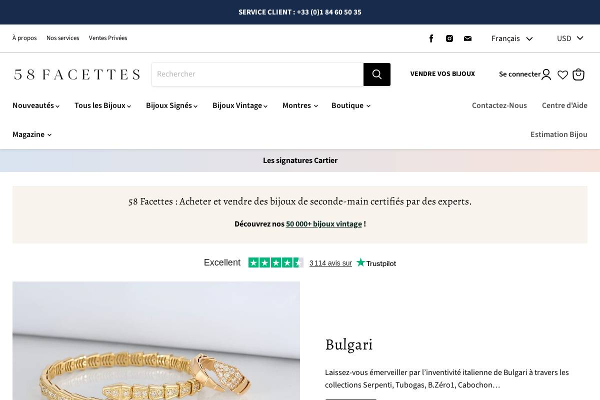 58 Facettes homepage screenshot