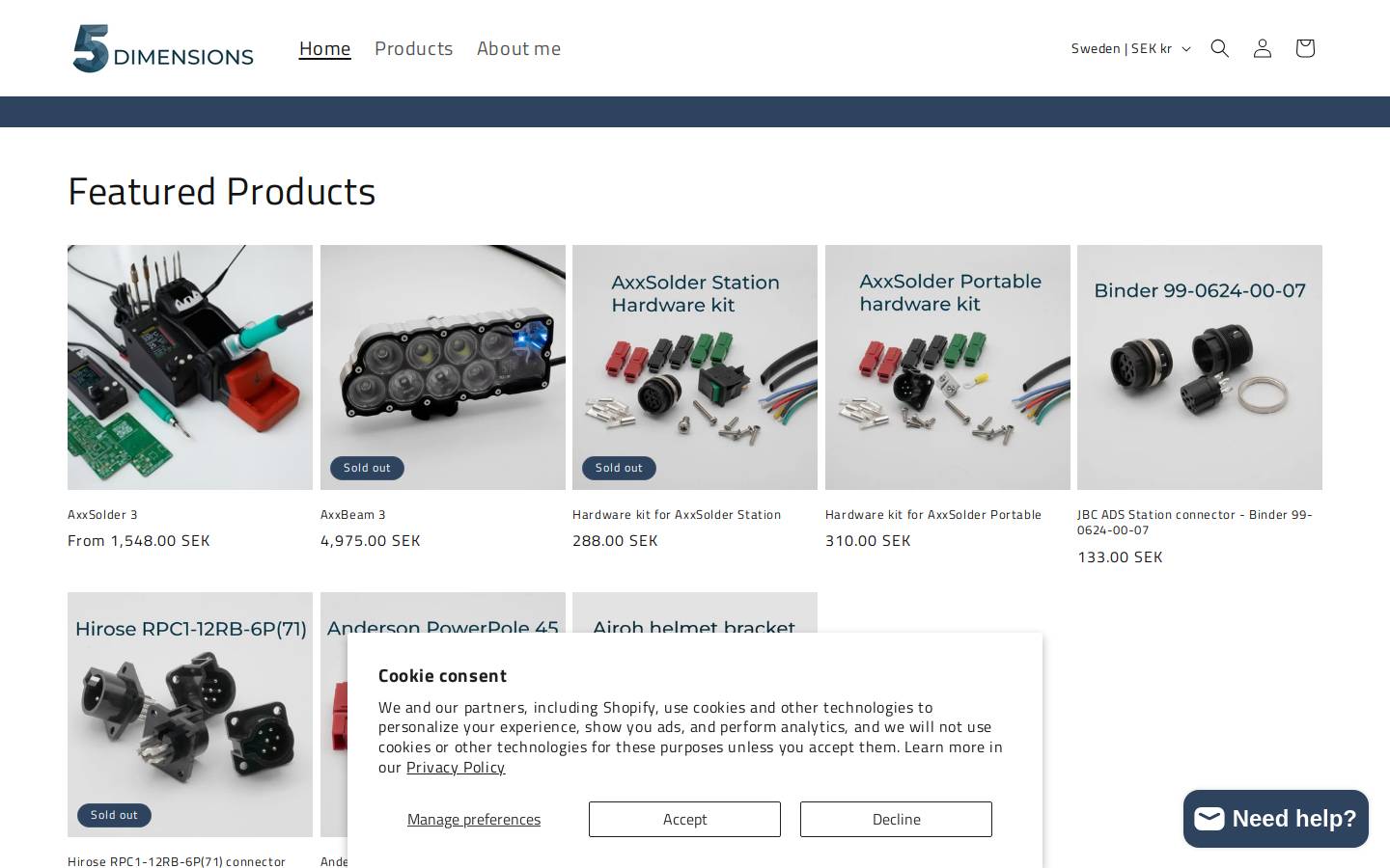 5dimensions.se homepage screenshot