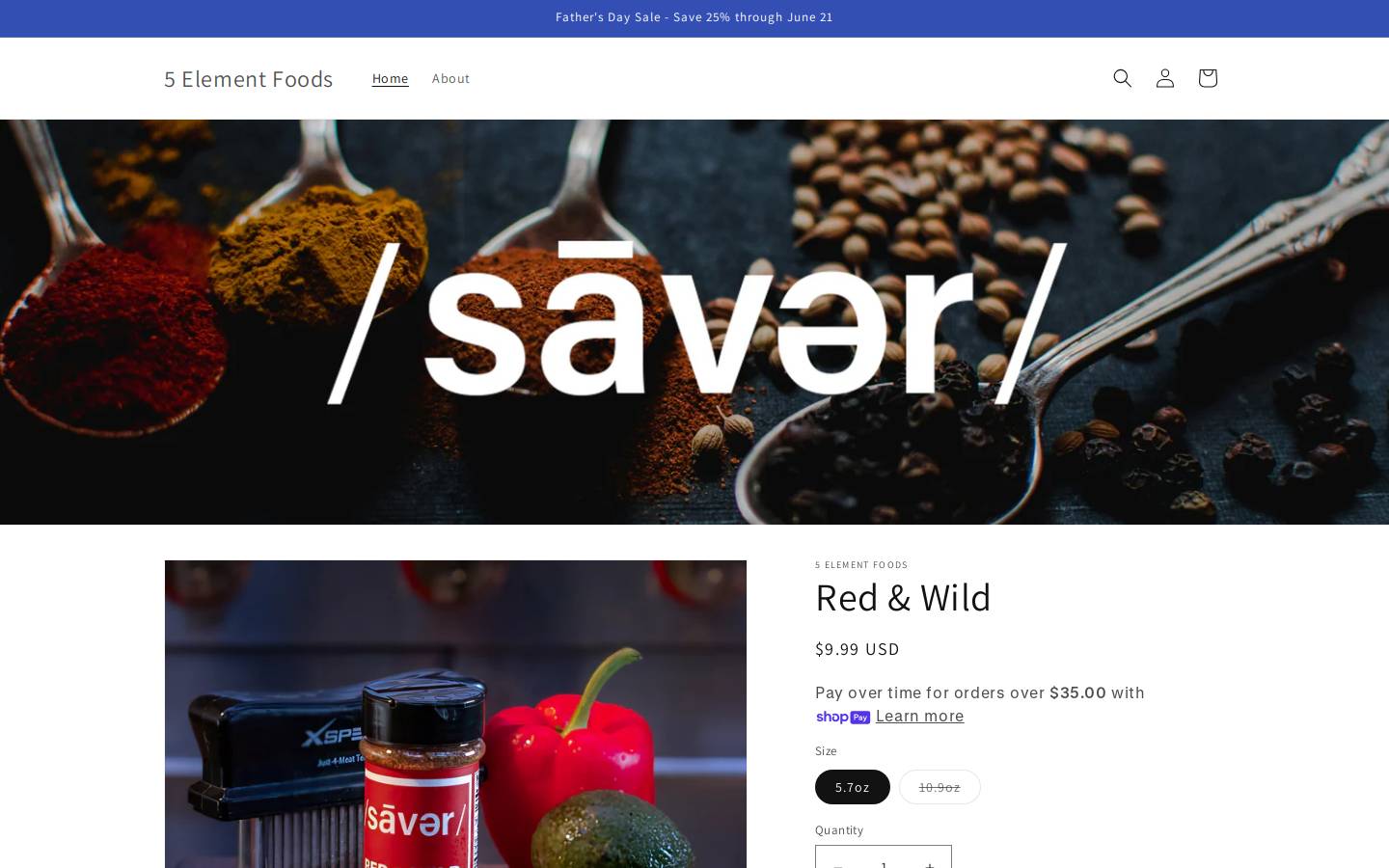 5elementfoods.com homepage screenshot