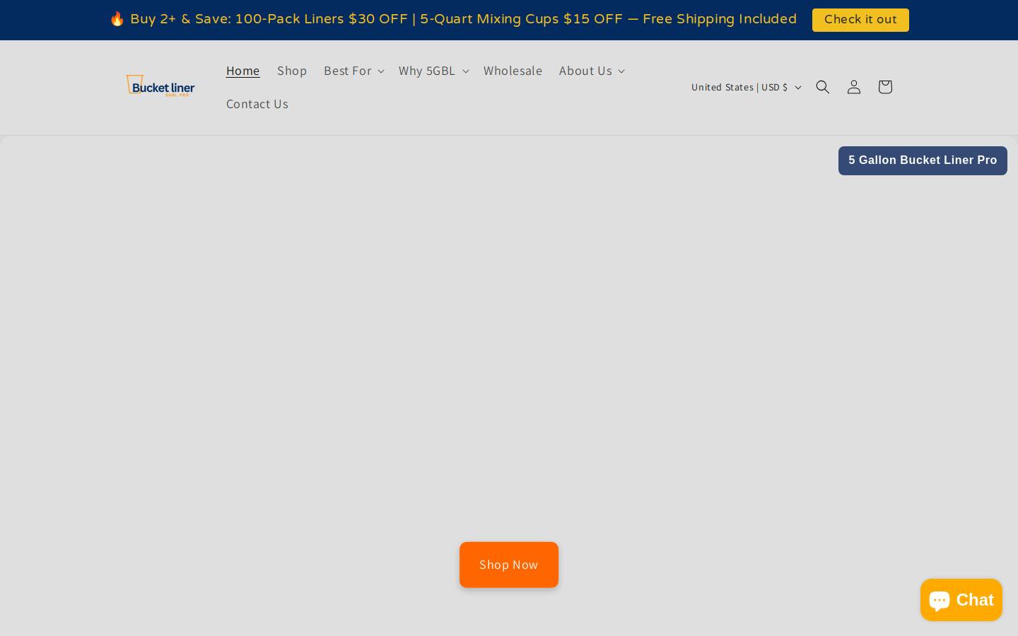 5gallonbucketliner.com homepage screenshot