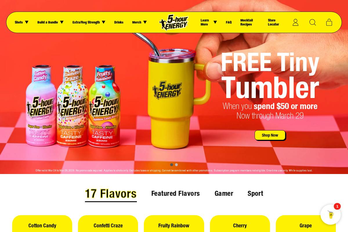 5-hour ENERGY® homepage screenshot
