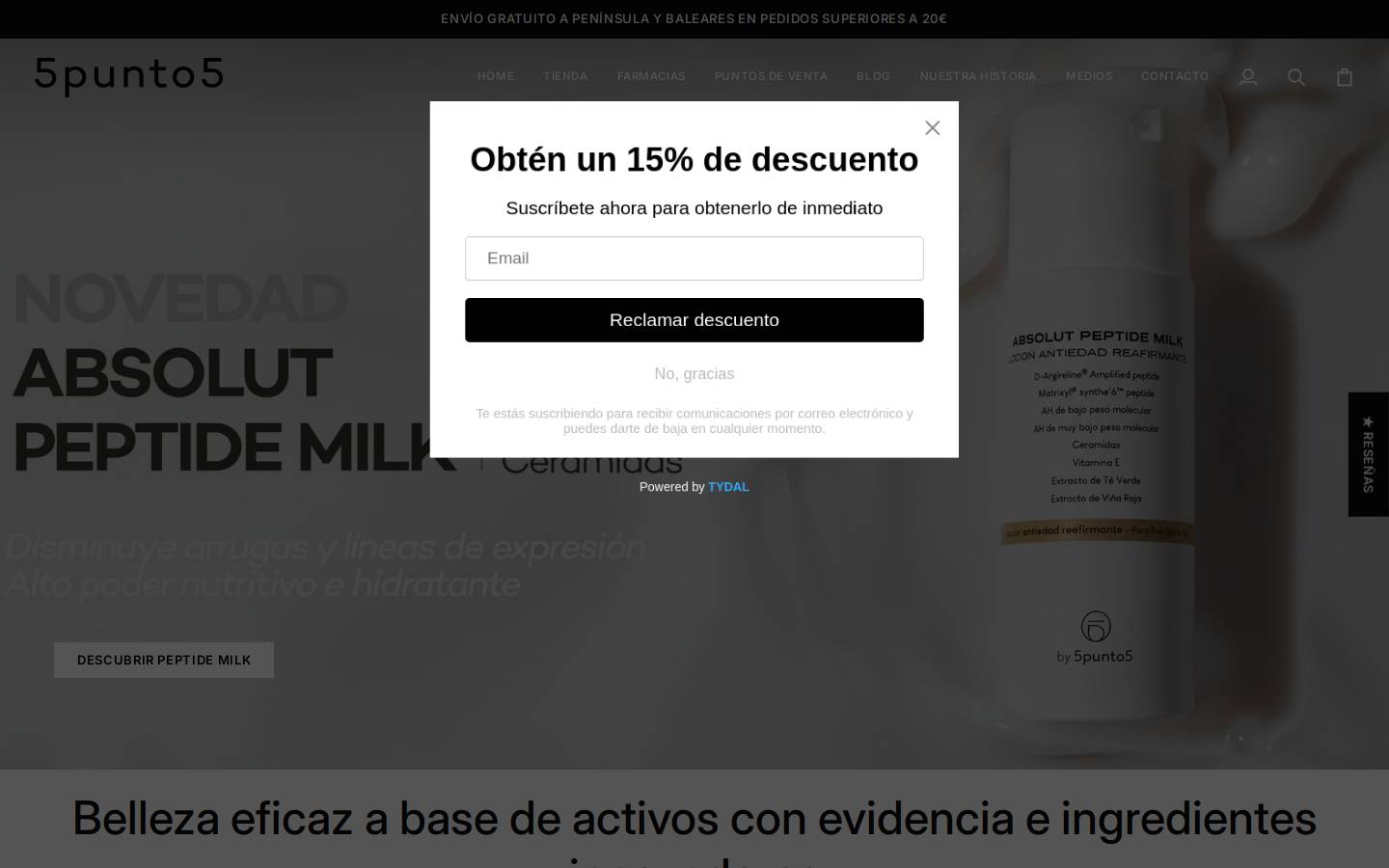 5punto5skinlab homepage screenshot