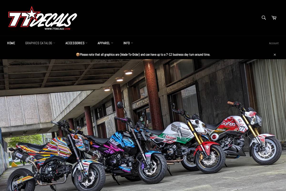 SEVENTY SEVEN DECALS LLC homepage screenshot