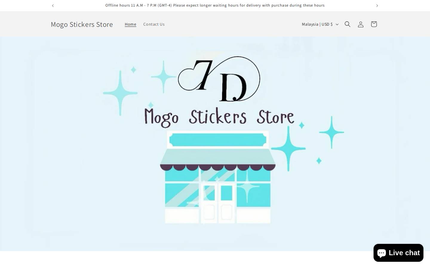 7daysmogostickers.store homepage screenshot