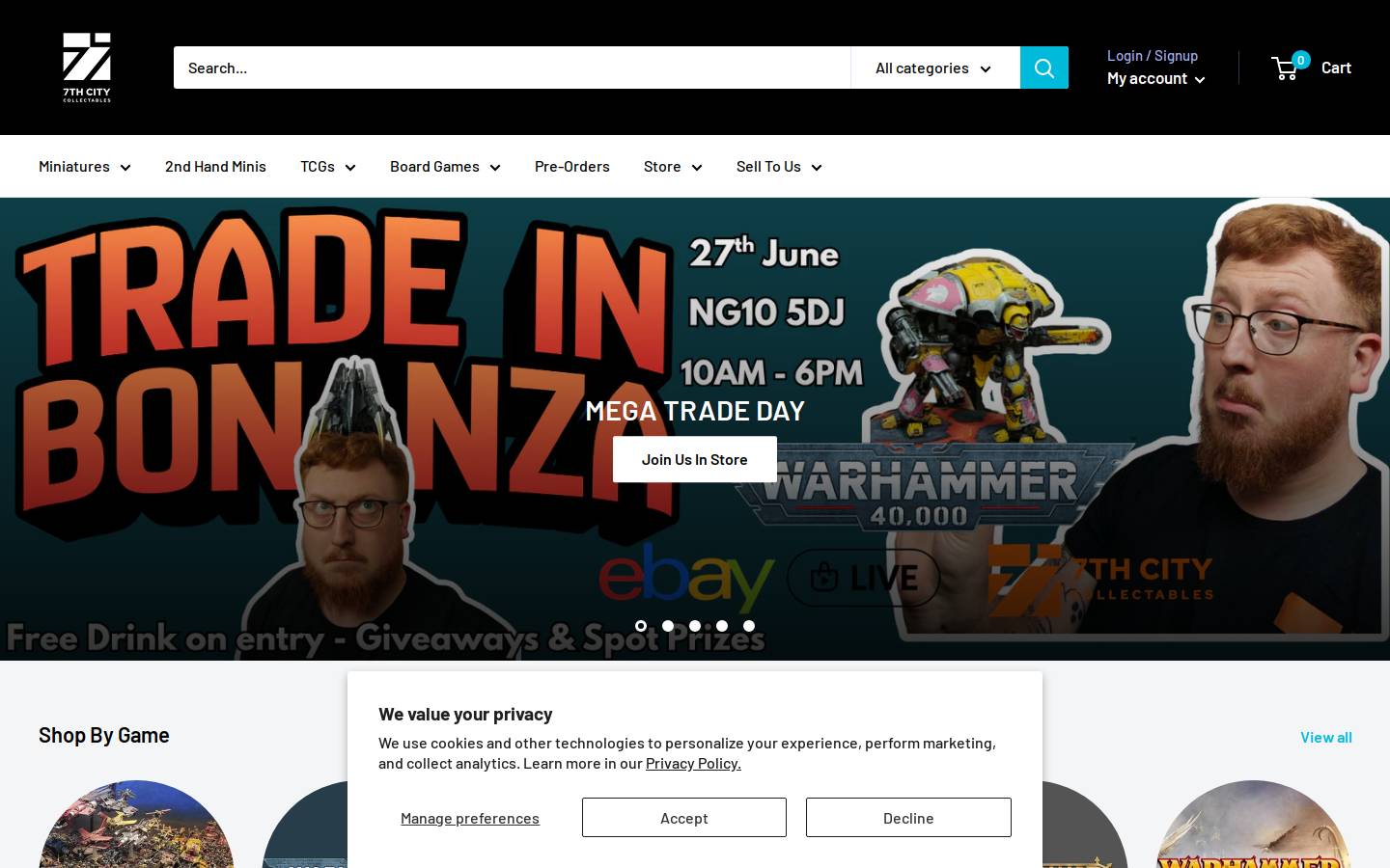 7thcitycollectables.com homepage screenshot