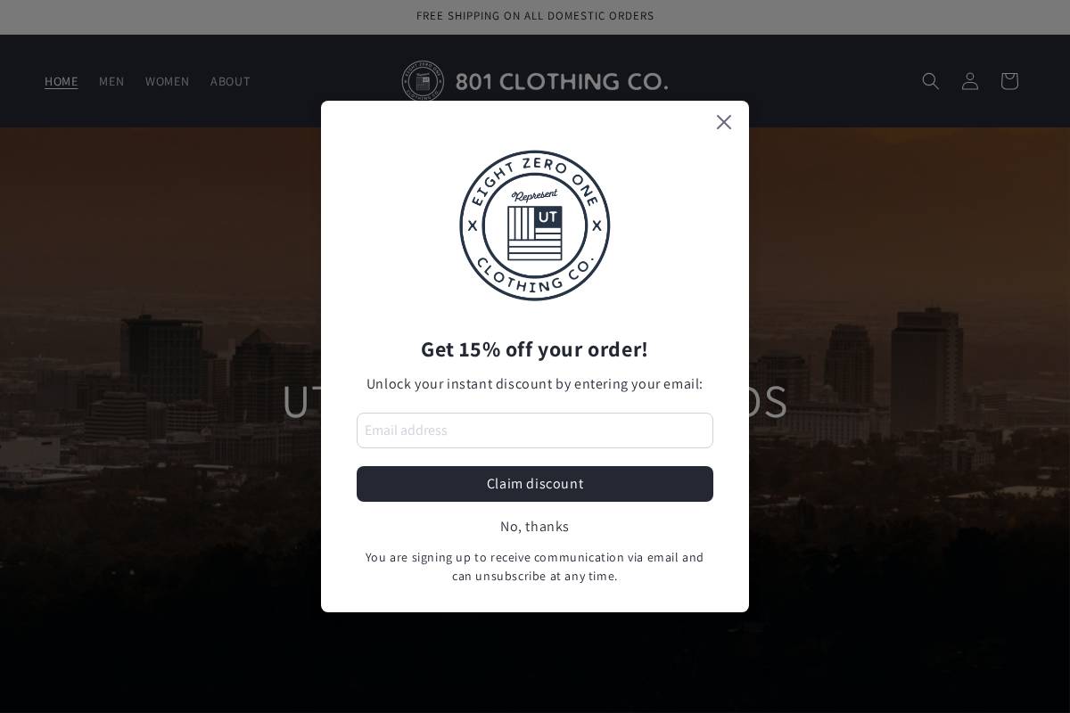 801clothingco.com homepage screenshot