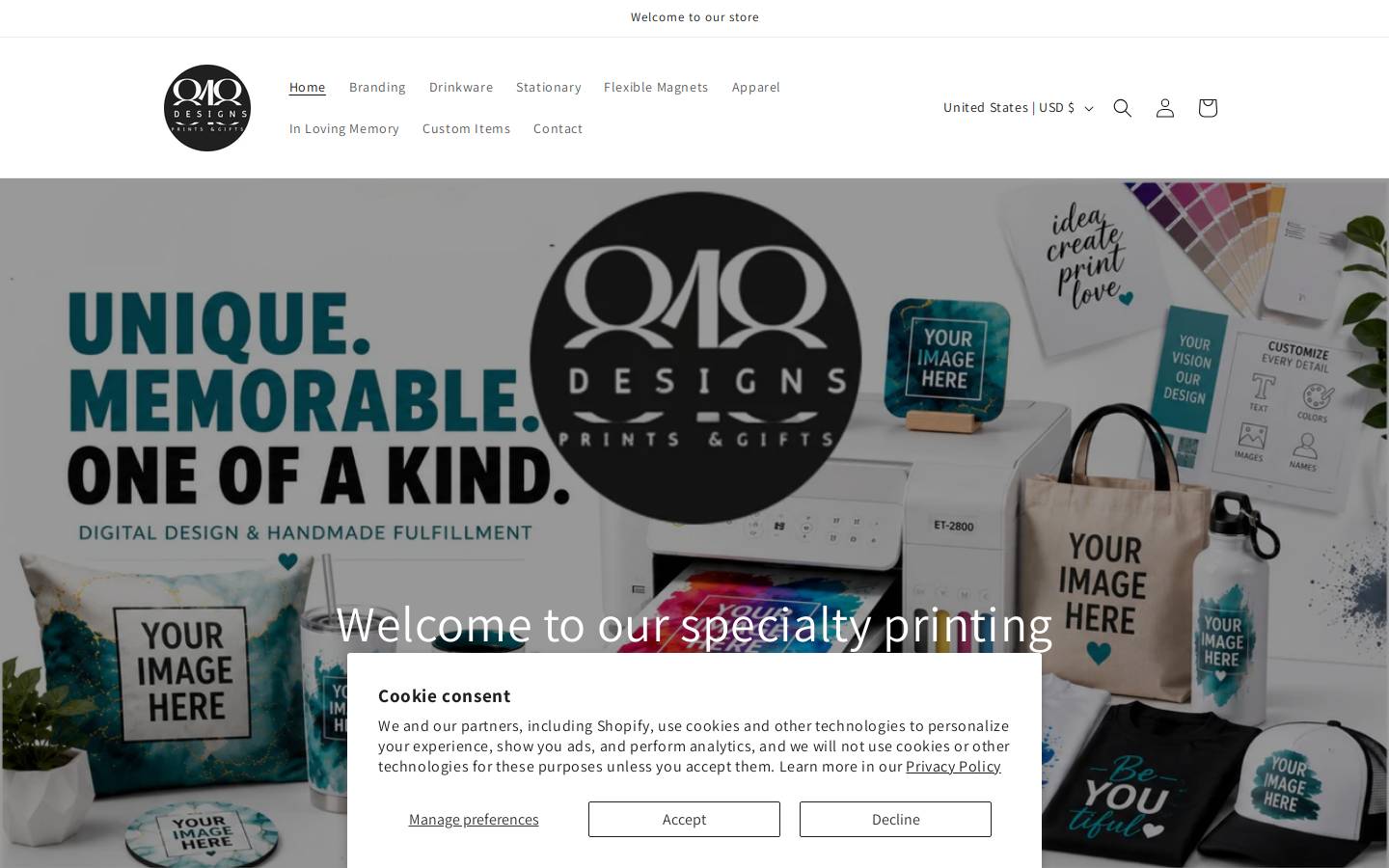 818designsprintsandgifts.com homepage screenshot