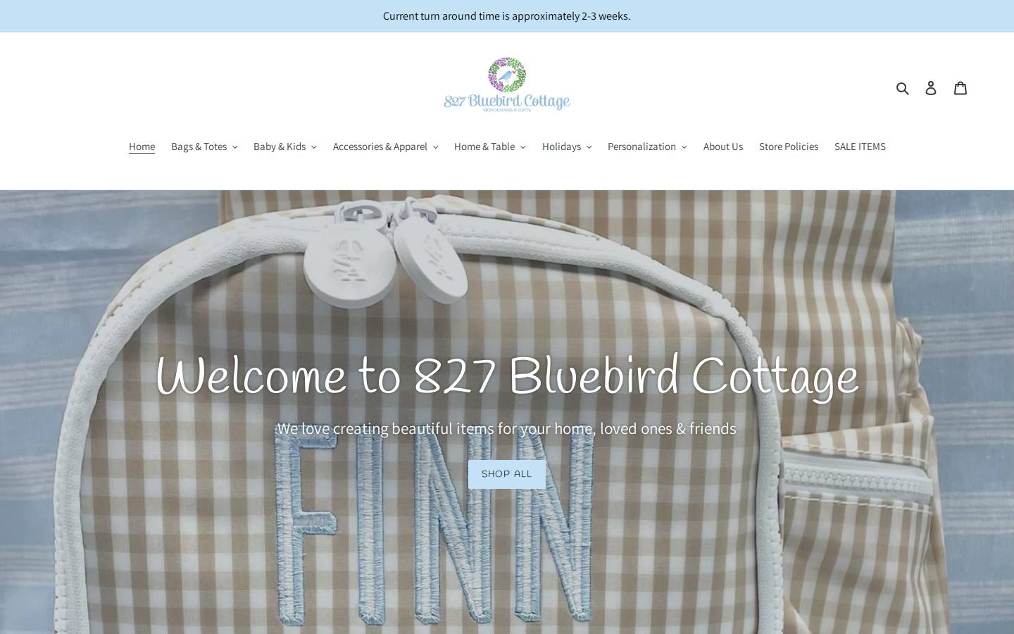 827bluebirdcottage.com homepage screenshot
