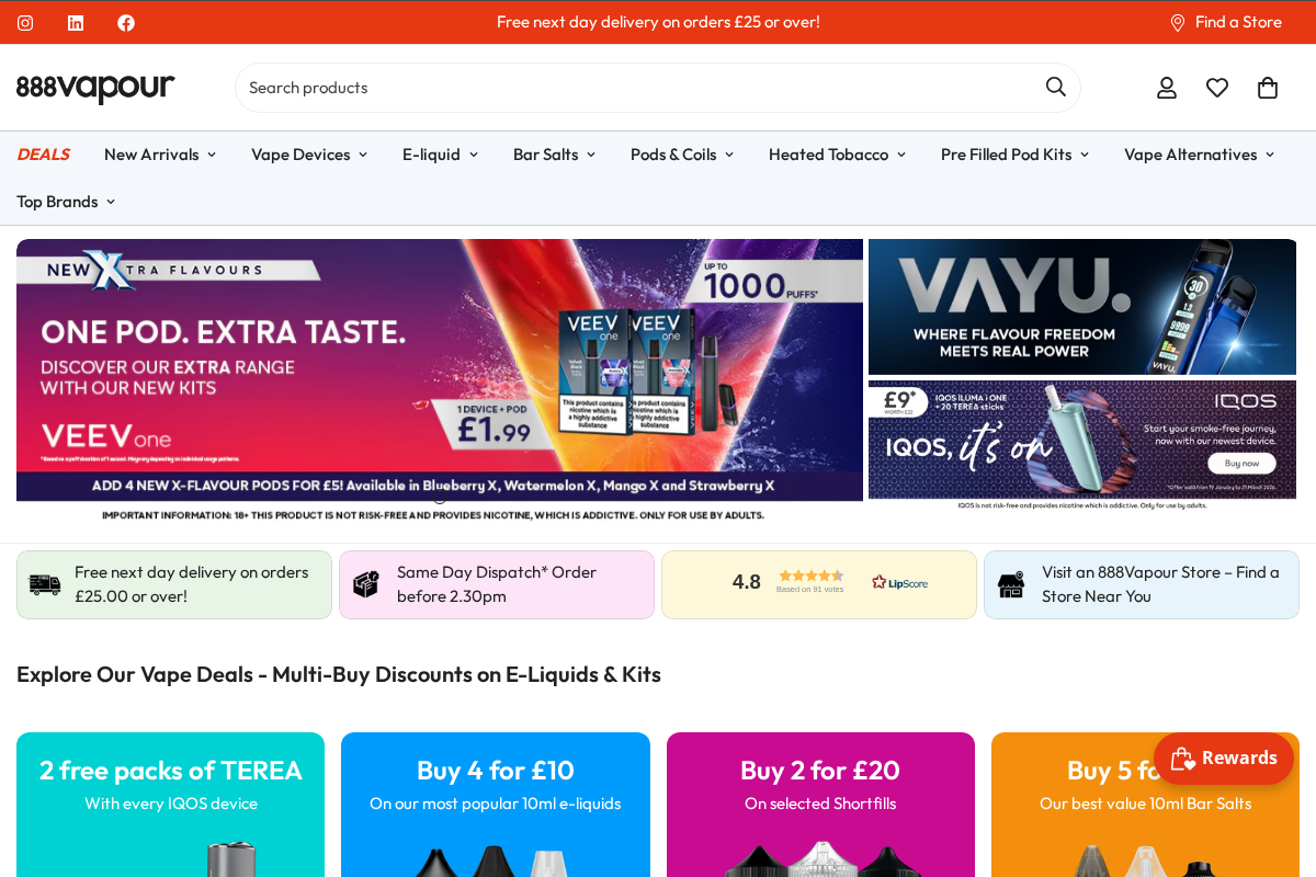 888 Vapour homepage screenshot