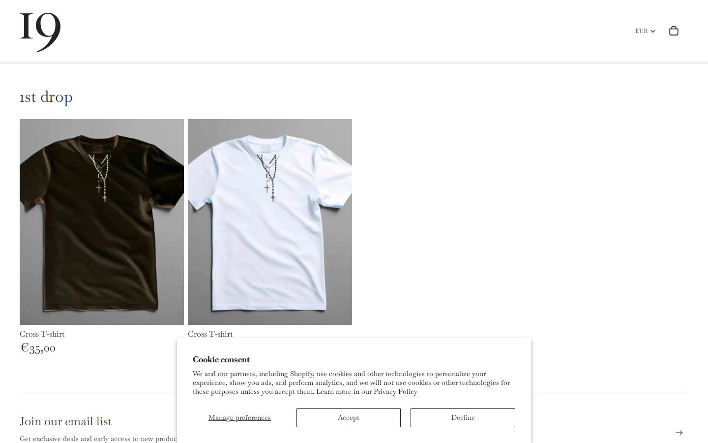 9teen.store homepage screenshot