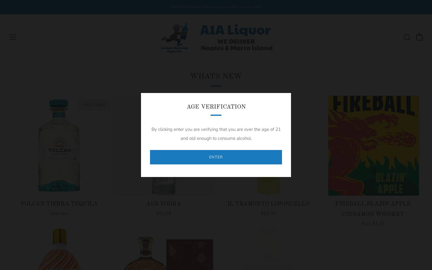 a1aliquor.com homepage screenshot