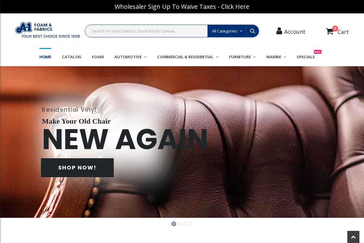 A·1 Foam & Fabrics homepage screenshot