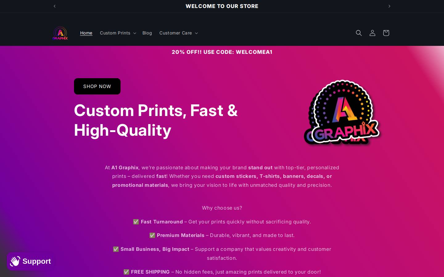 a1graphixshop.com homepage screenshot