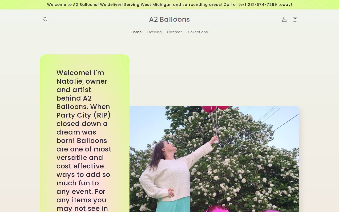 a2balloons.com homepage screenshot
