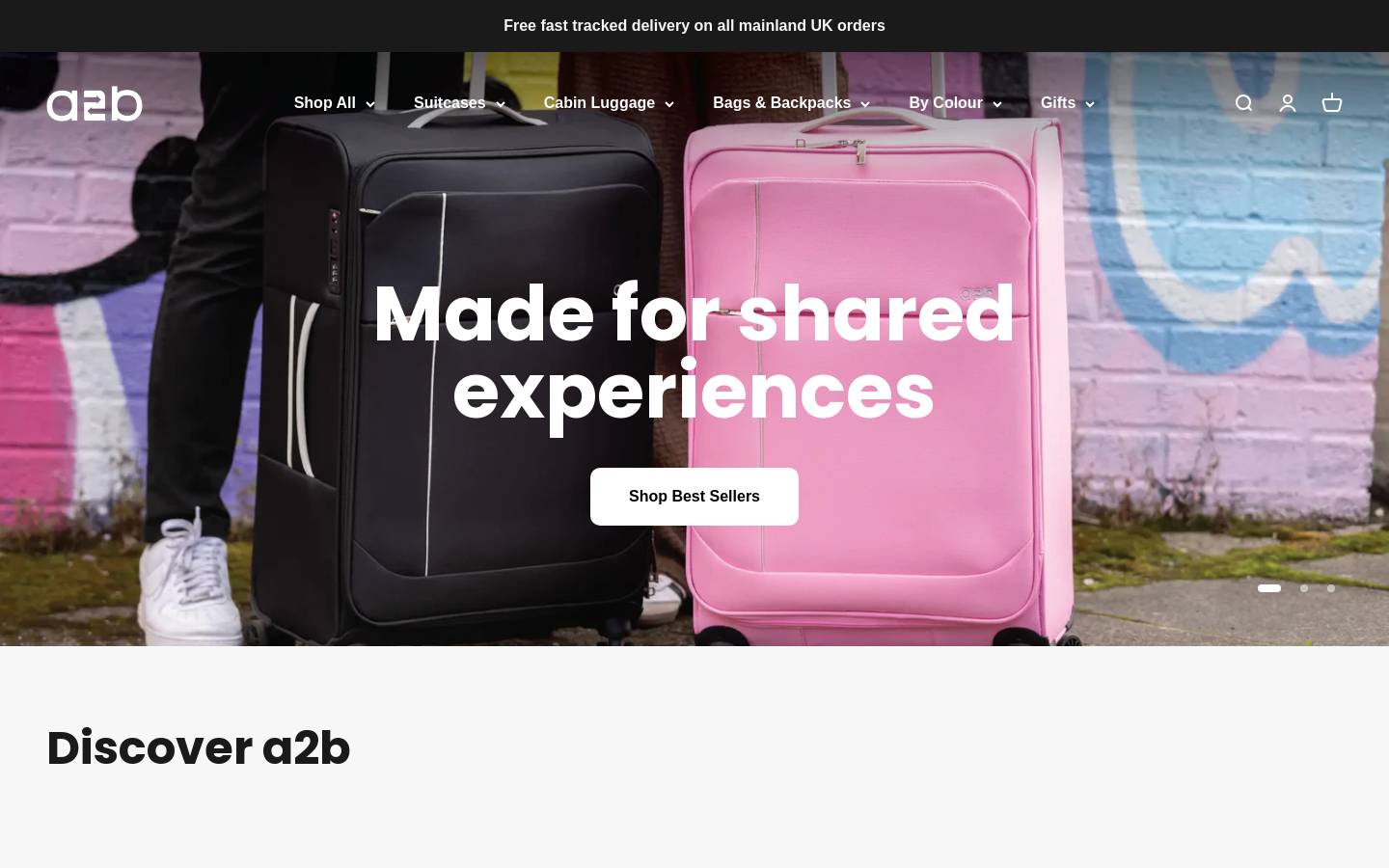 a2bluggage.com homepage screenshot
