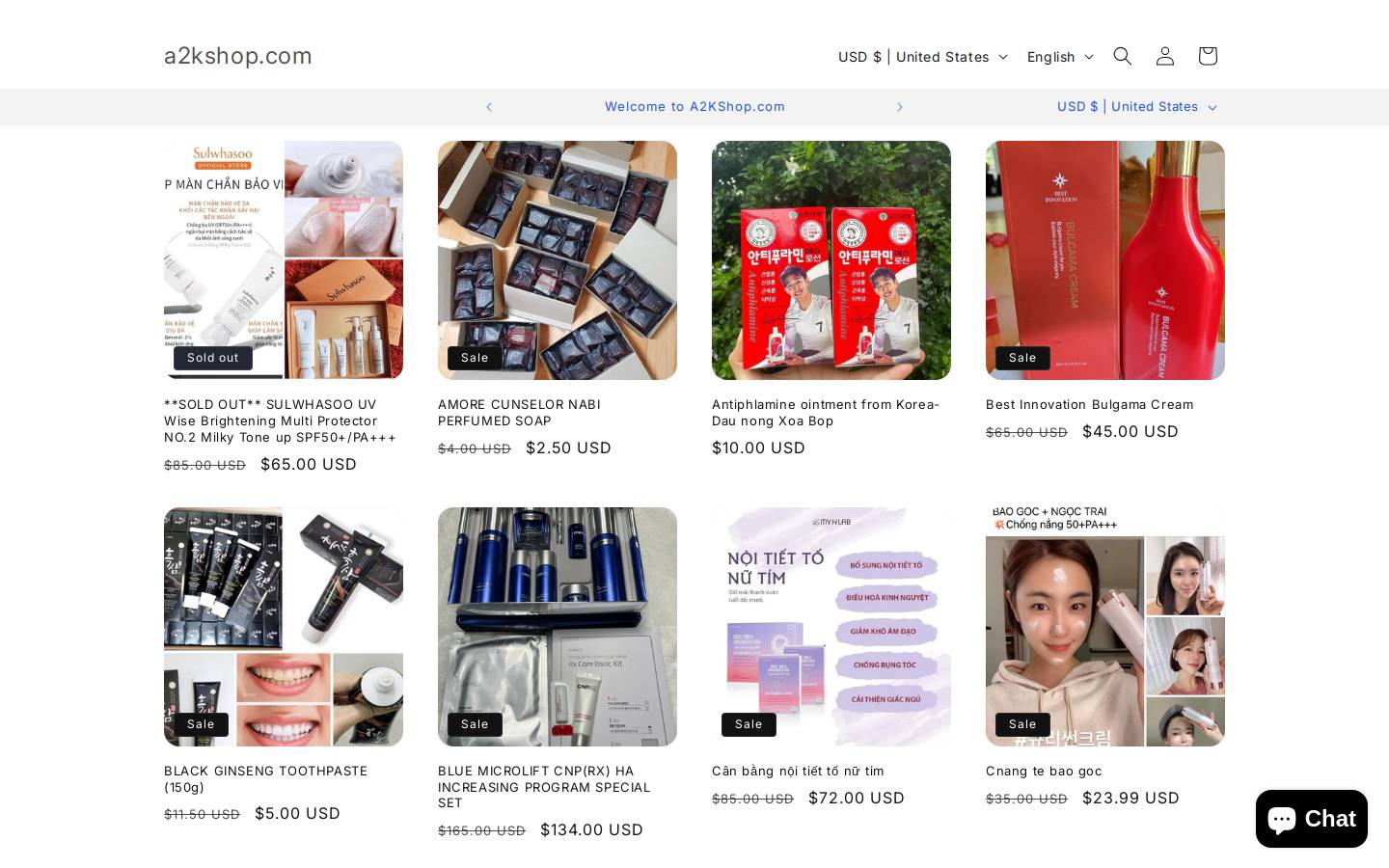a2kshop.com homepage screenshot
