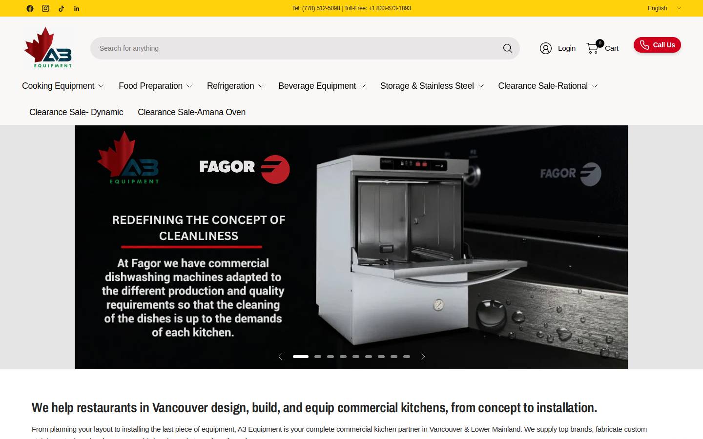 a3equipment.ca homepage screenshot