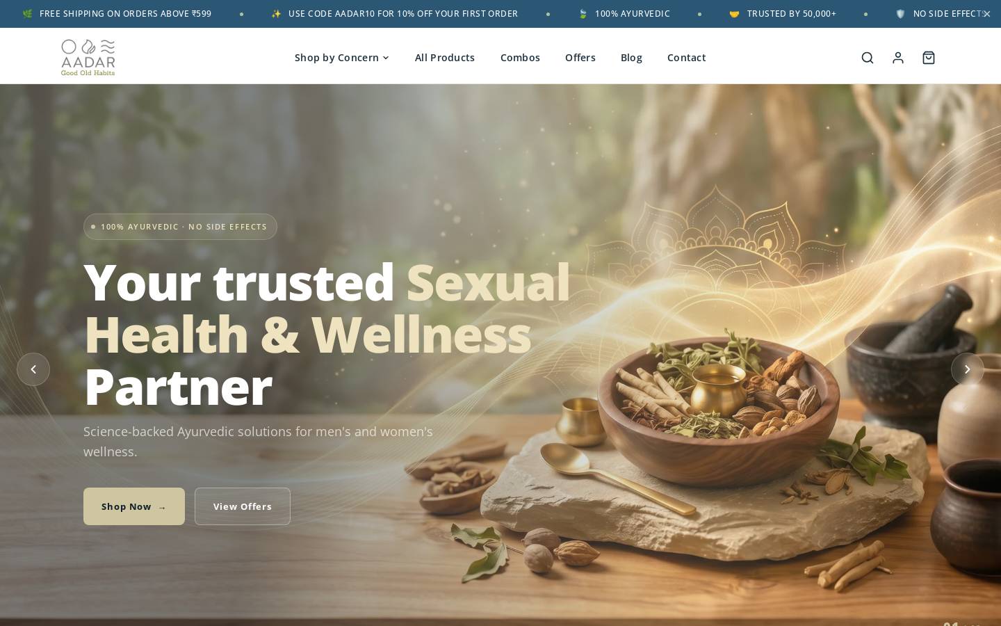 aadarherbals.in homepage screenshot