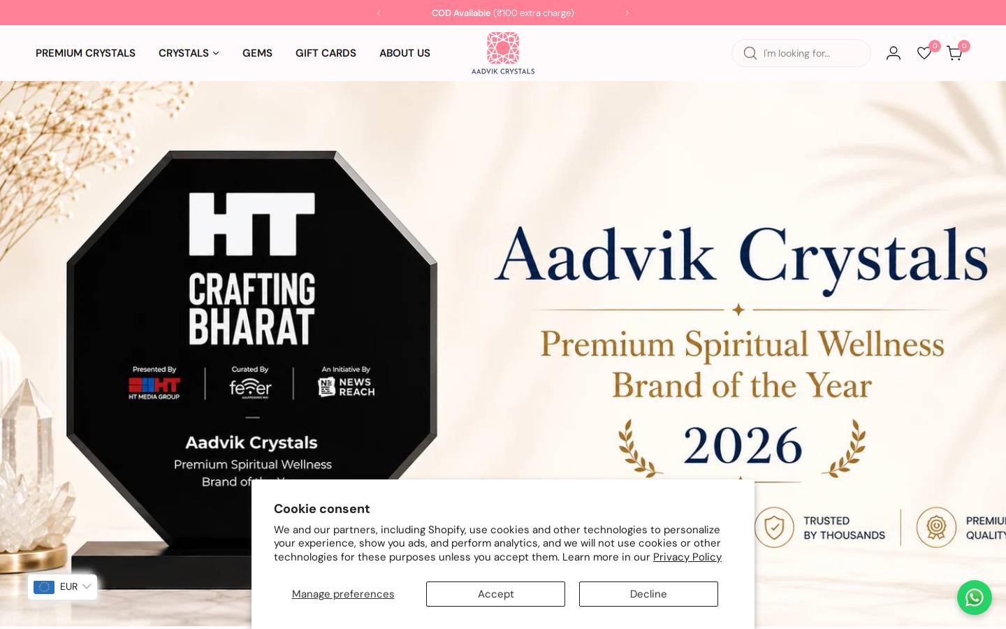 aadvikcrystals.com homepage screenshot