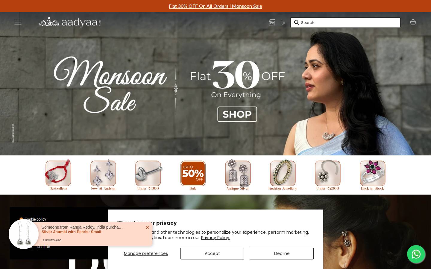 aadyaa.com homepage screenshot
