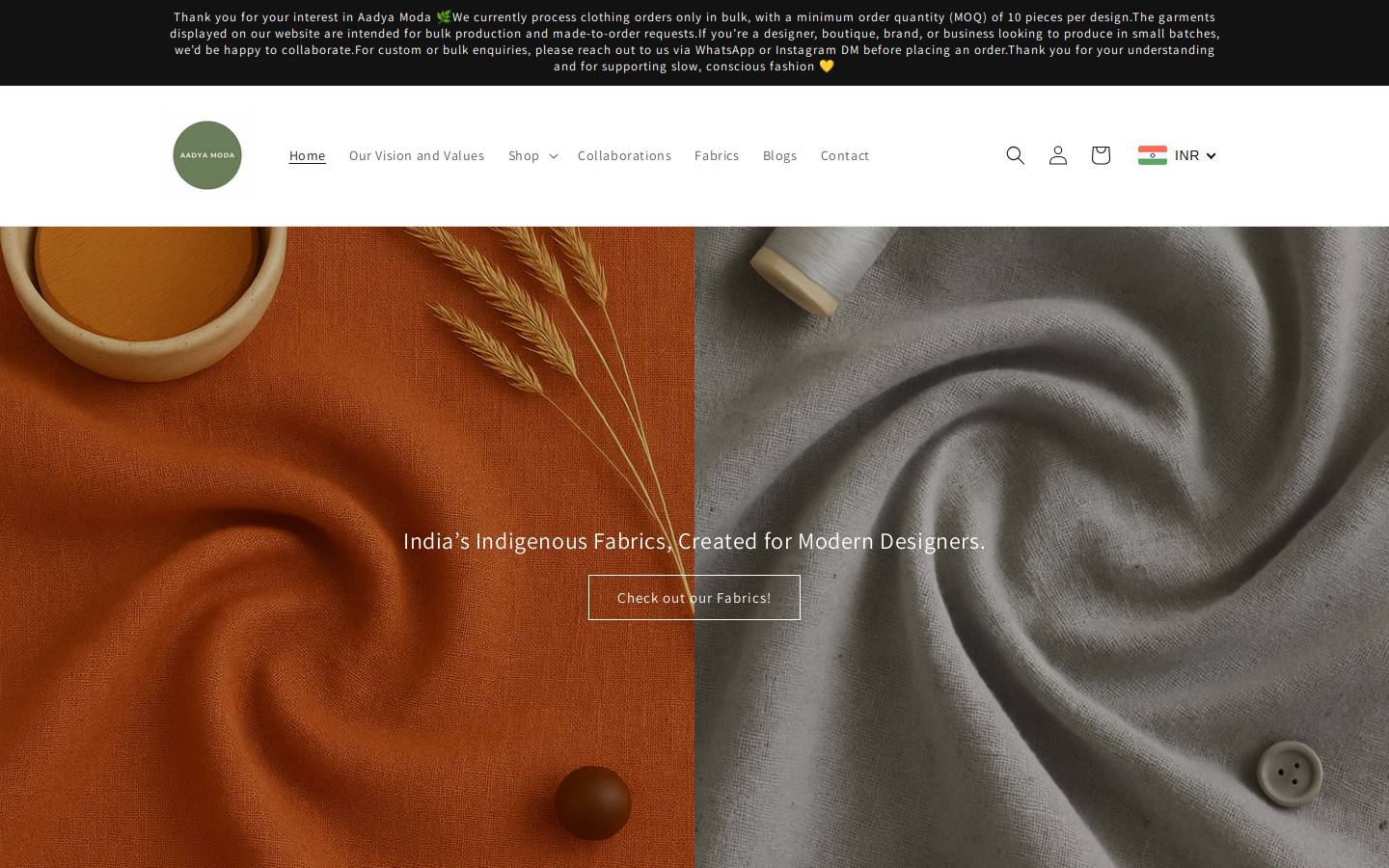 aadyamoda.com homepage screenshot