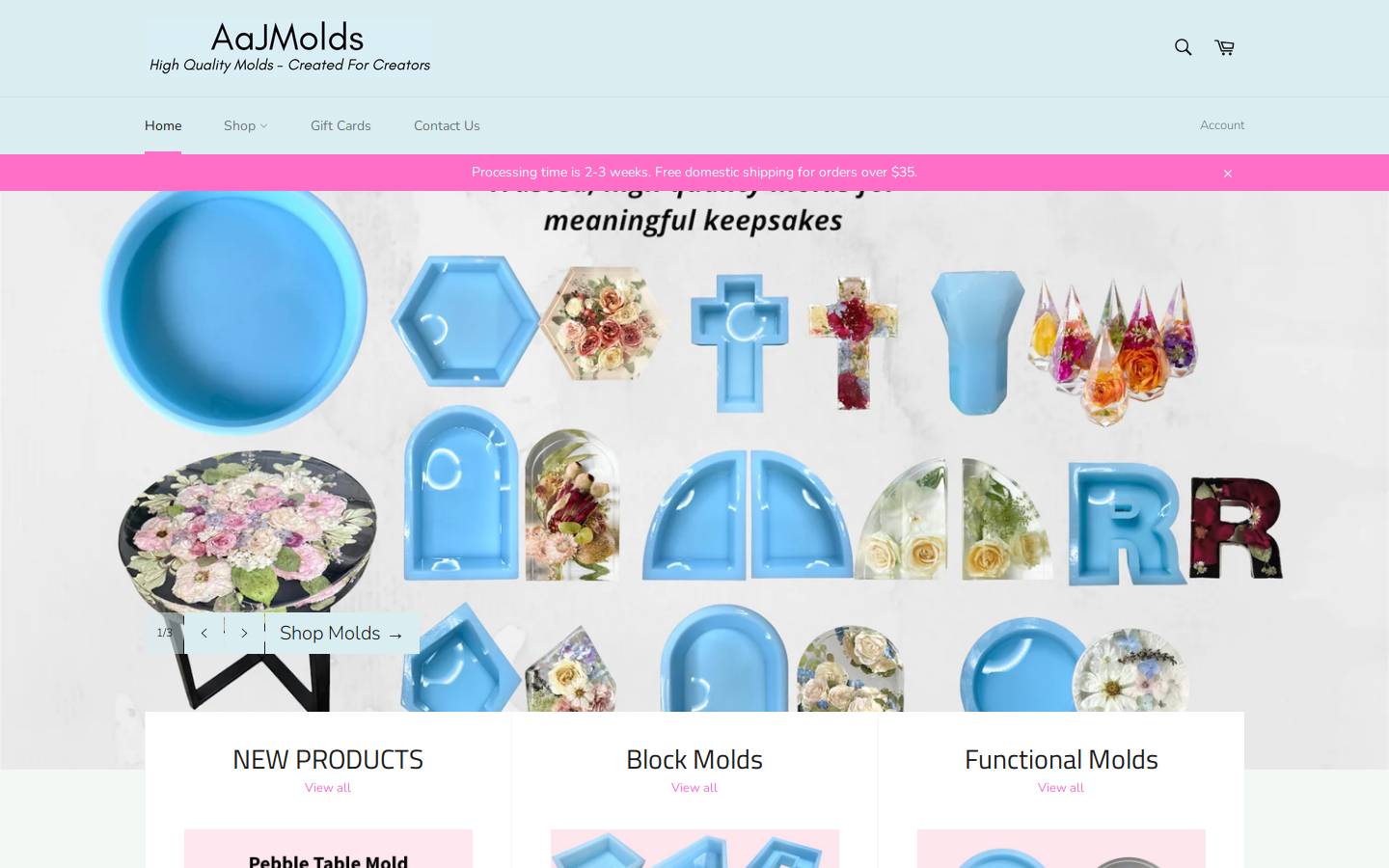 aajmolds.com homepage screenshot