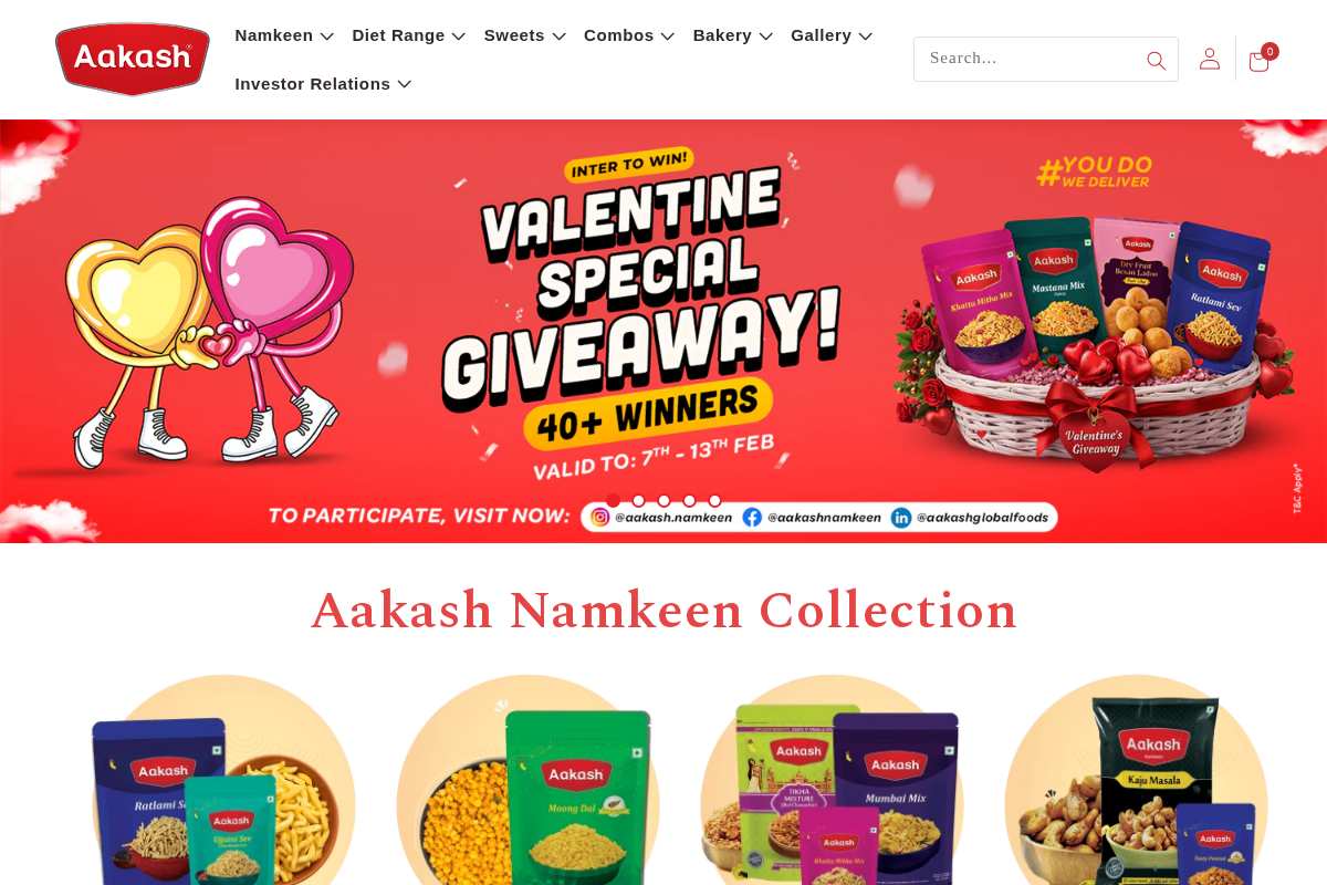 Aakash Namkeen homepage screenshot