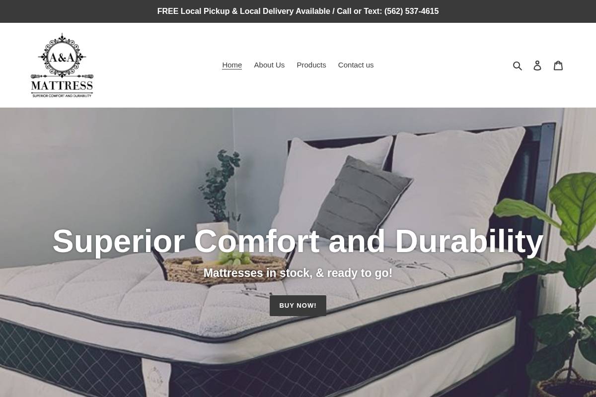 aamattressfactory.com homepage screenshot