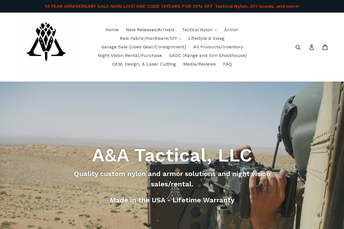 A&A Tactical homepage screenshot