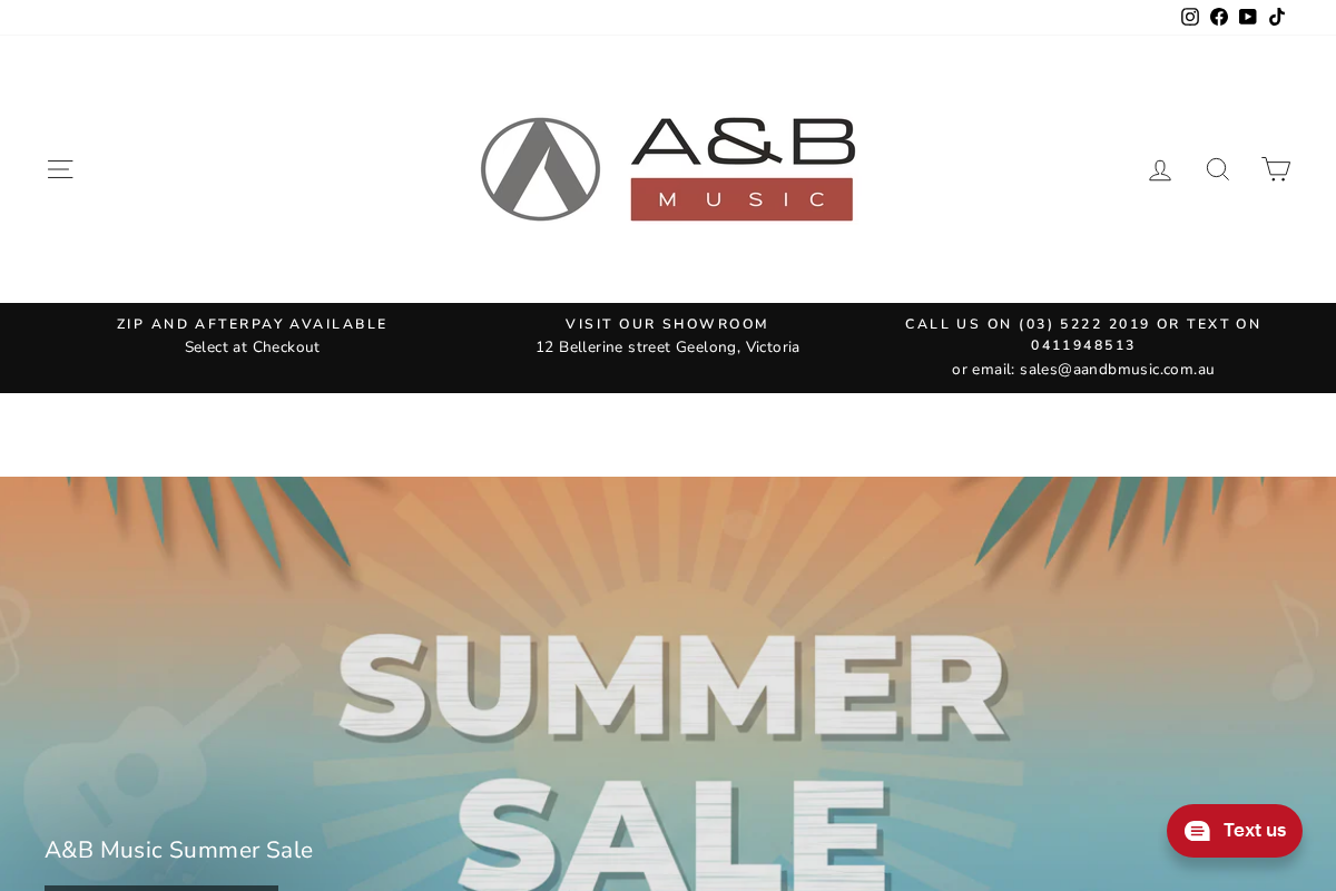 A&B Musical Instruments homepage screenshot