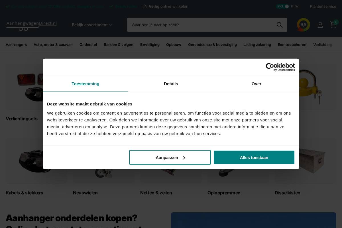 Aanhangwagendirect homepage screenshot