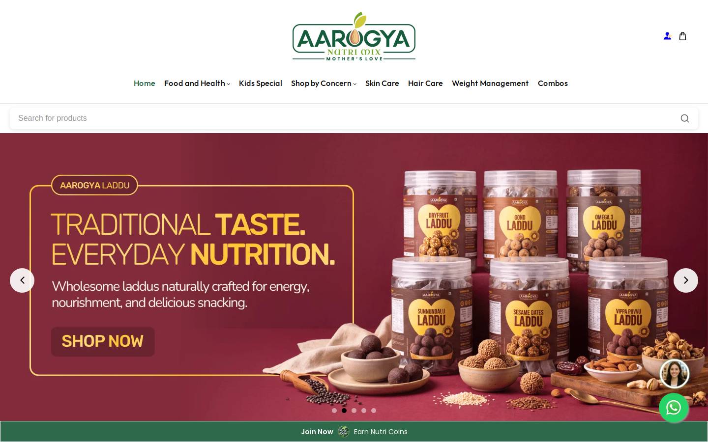 aarogyanutrimix.in homepage screenshot