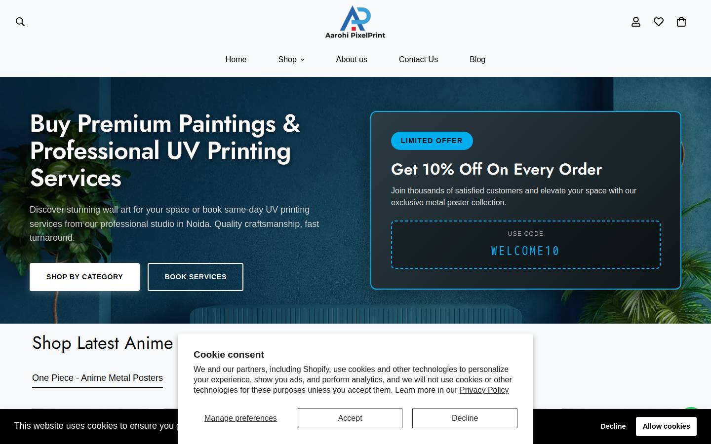 aarohipixelprint.com homepage screenshot