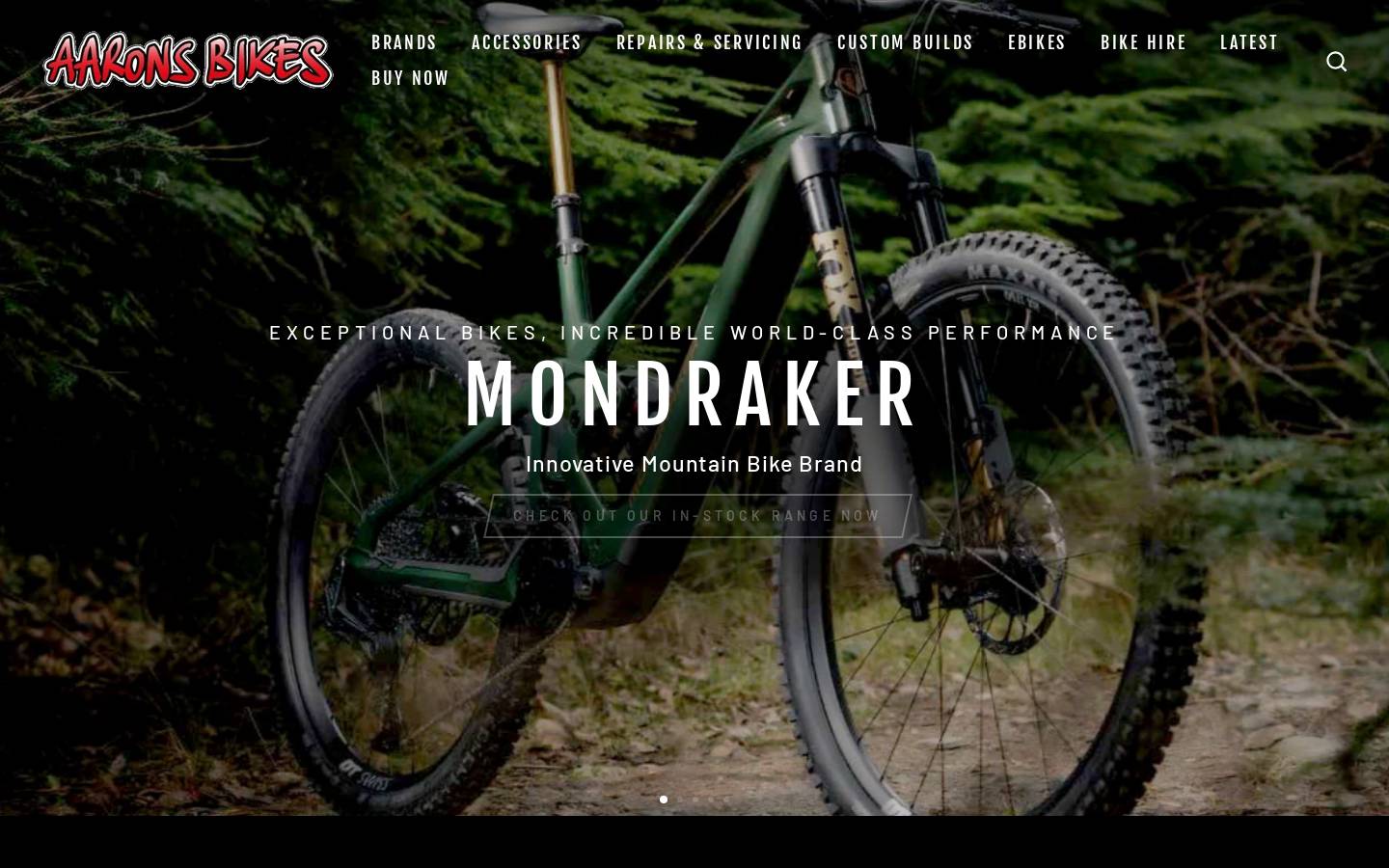 aaronsbikes.com homepage screenshot