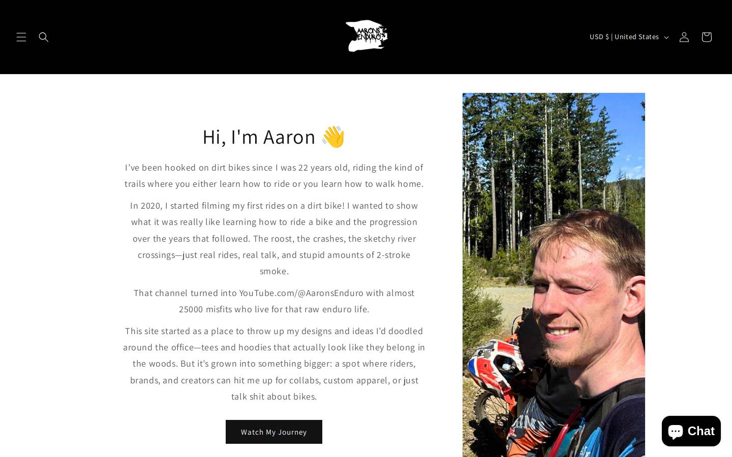 aaronsenduro.com homepage screenshot